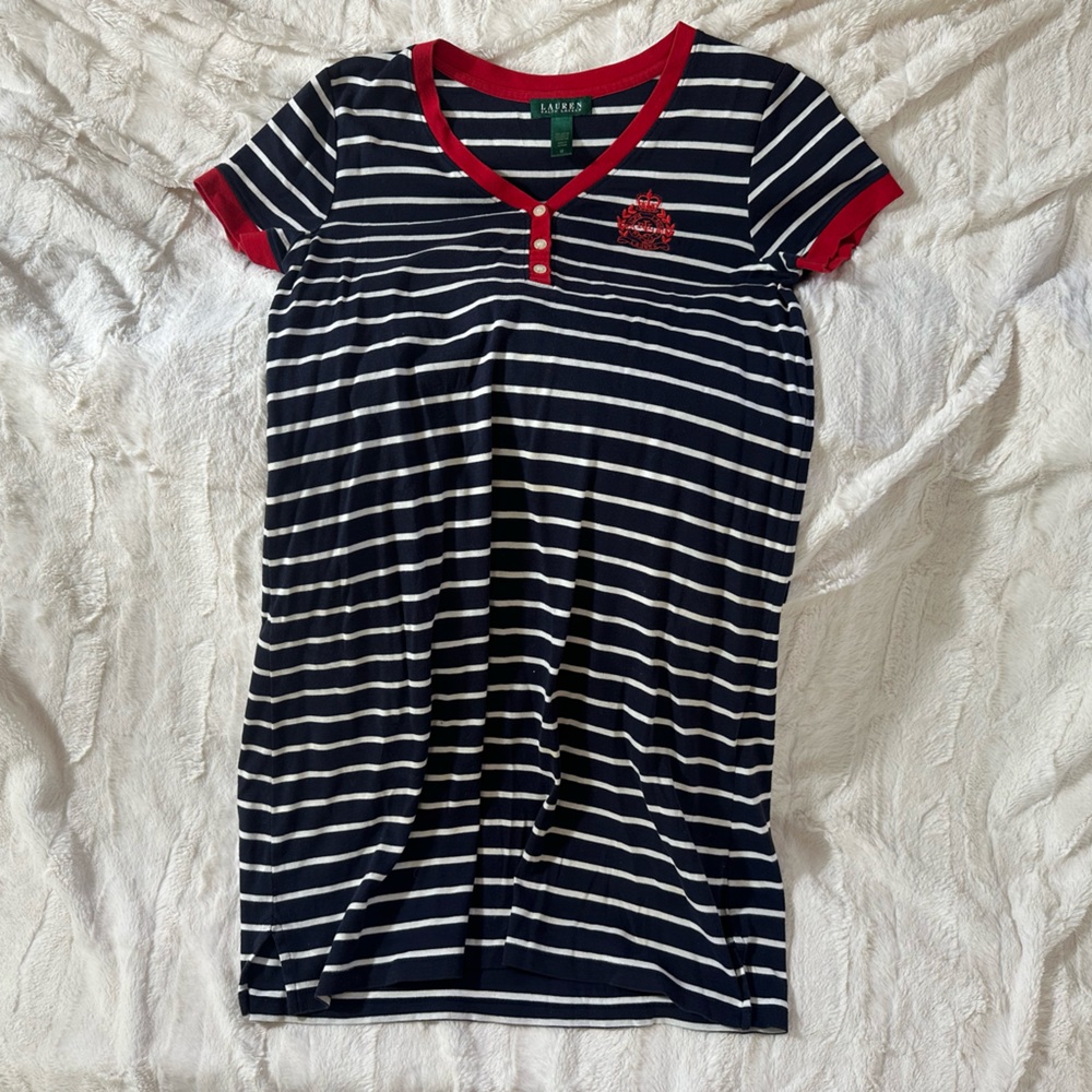 Ralph Lauren Navy and Red Striped women’s med T-shirt dress